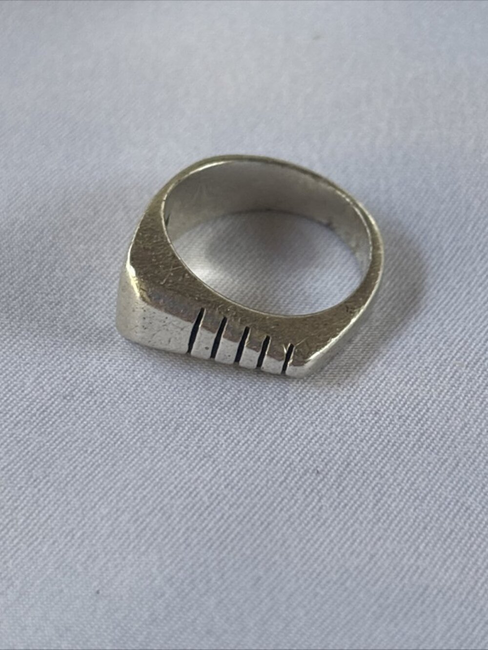 925 Sterling Silver Modernist Geometric Signet Ring Artisan Size 7 Vintage - Picture 2 of 11